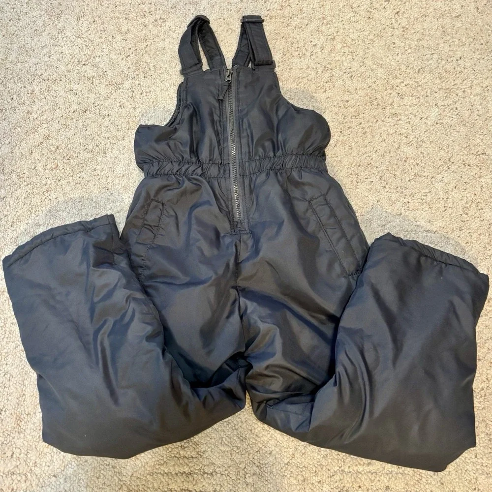 WIPPETTE KIDS SNOW BIBS Sz 7 Unisex Dark Grey Reinf Knees Adj Straps Insulated